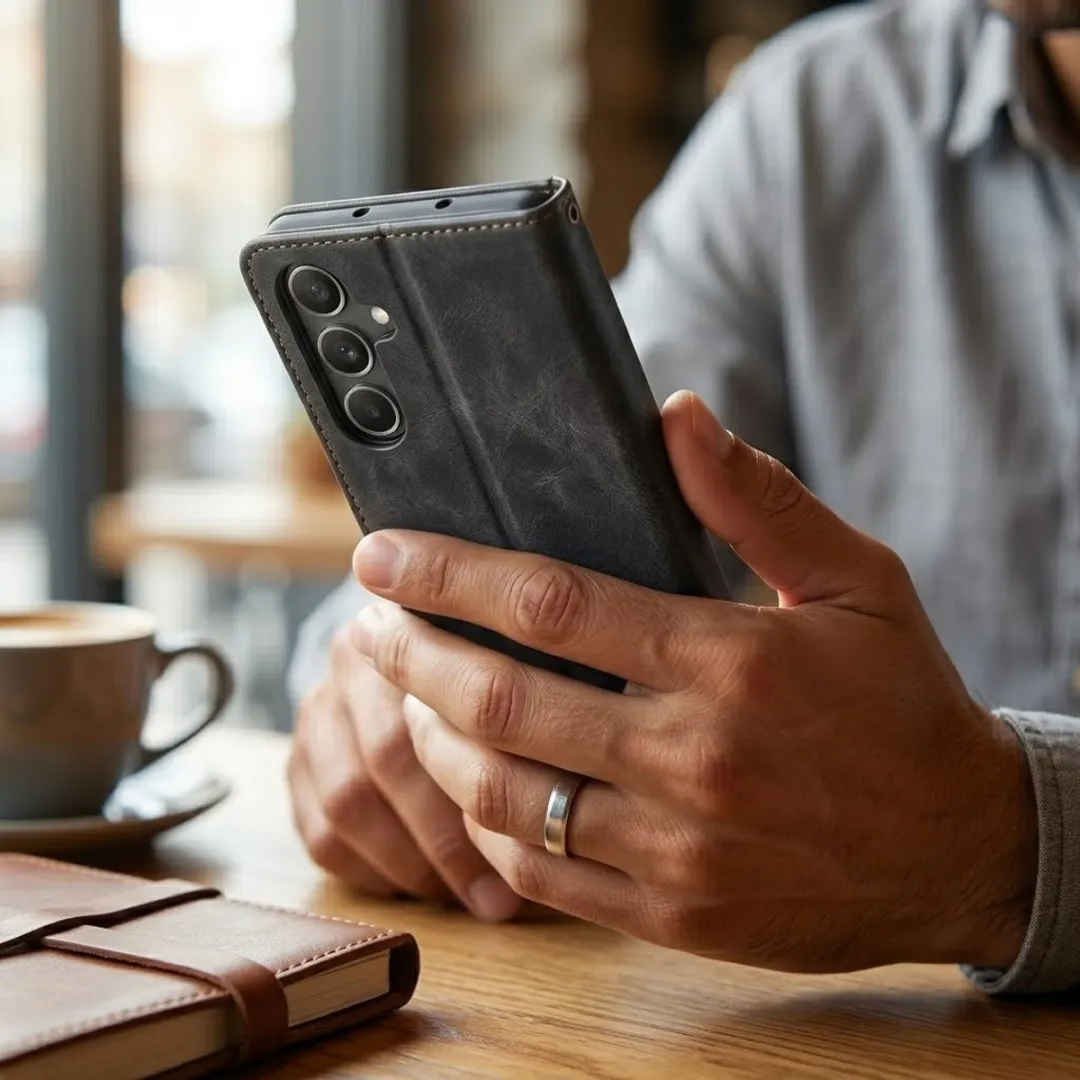 NUVEX Zwart Kunstleer Wallet Hoesje Samsung Galaxy S25 FE - Magneetsluiting