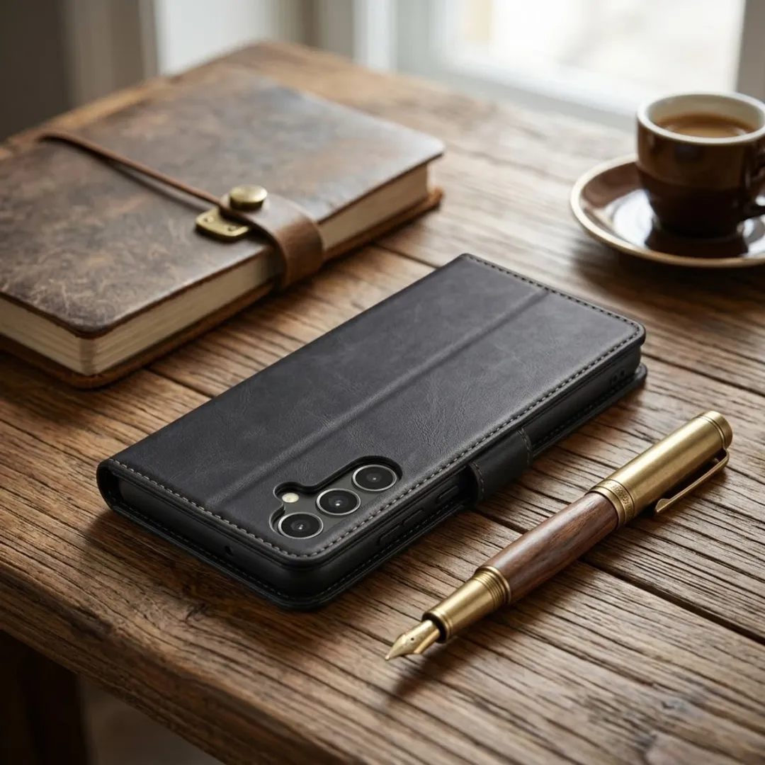 NUVEX Zwart Kunstleer Wallet Hoesje Samsung Galaxy S25 FE - Magneetsluiting