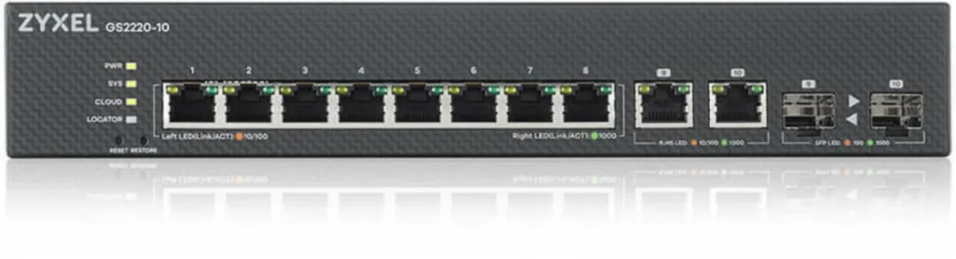 Zyxel GS2210-8 Switch - 10 PoE-poorten Wit