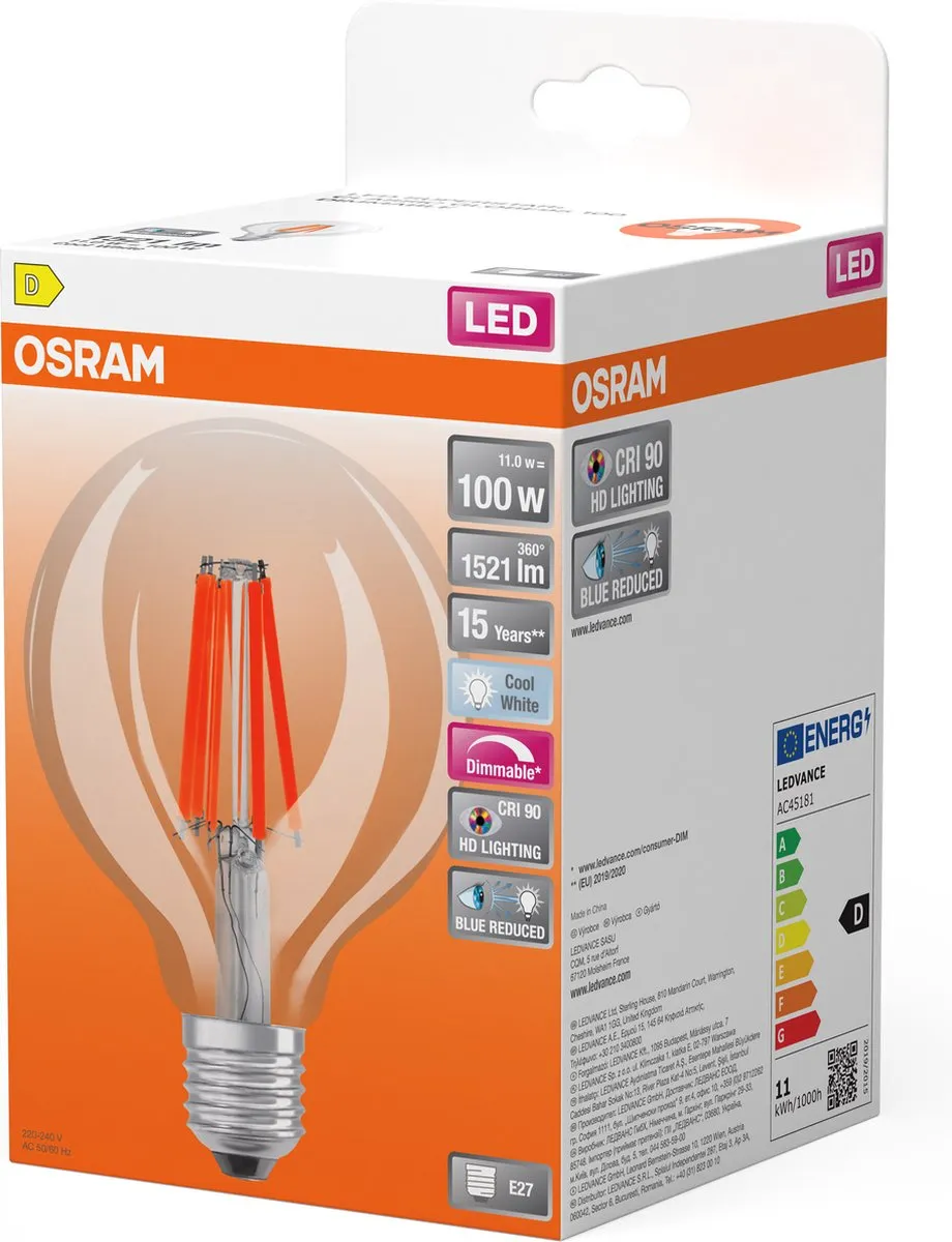 Osram E27 LED Globelamp 11W 4000K - 300° - Ø95mm