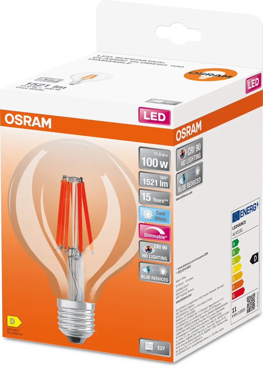 Osram E27 LED Globelamp 11W 4000K - 300° - Ø95mm