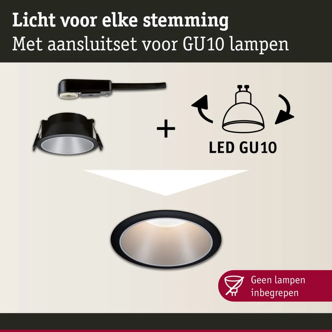 Paulmann Cole Inbouwlamp GU10 10W - 88mm - Zwart/Zilver