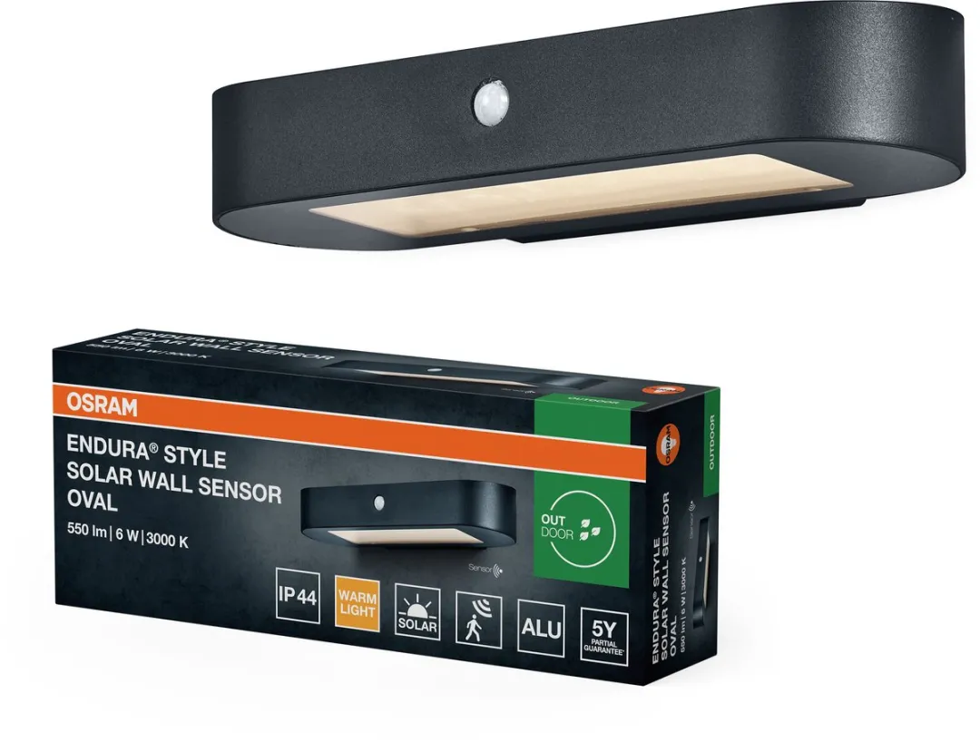 Osram ENDURA Style Ovale Solar Wandlamp 6W - Warm wit 3000K - Zwart