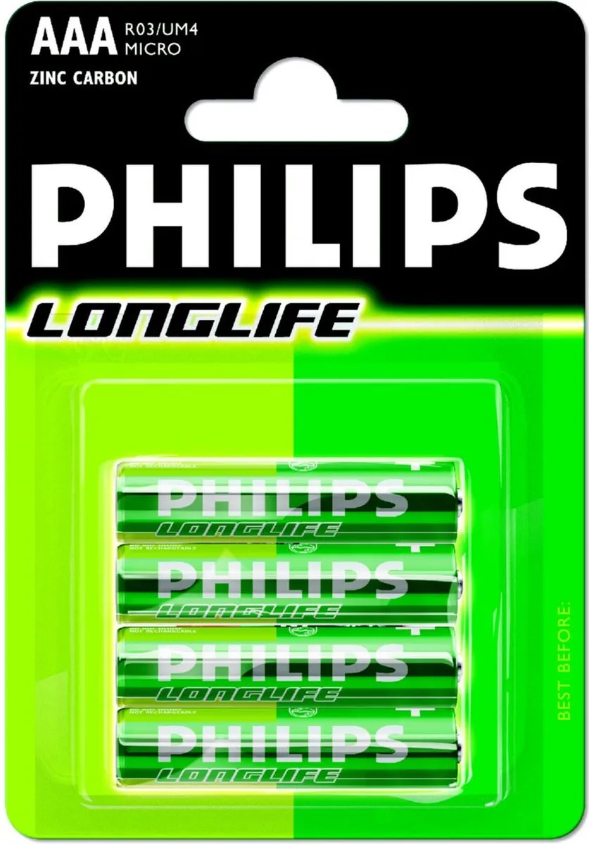 Philips AAA Longlife Batterijen - 4 Stuks