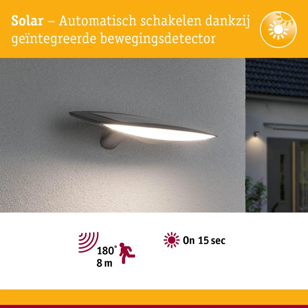 Paulmann Kiran Solar LED Wandarmatuur Bewegingsmelder 180lm - Antraciet