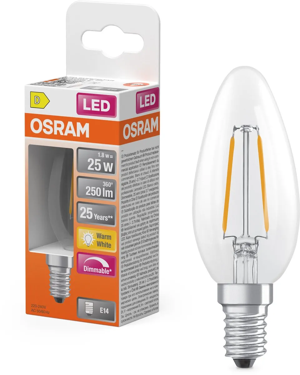 Osram LED Superstar B25 Kaarslamp 1,8W E14 - 250lm Warm Wit