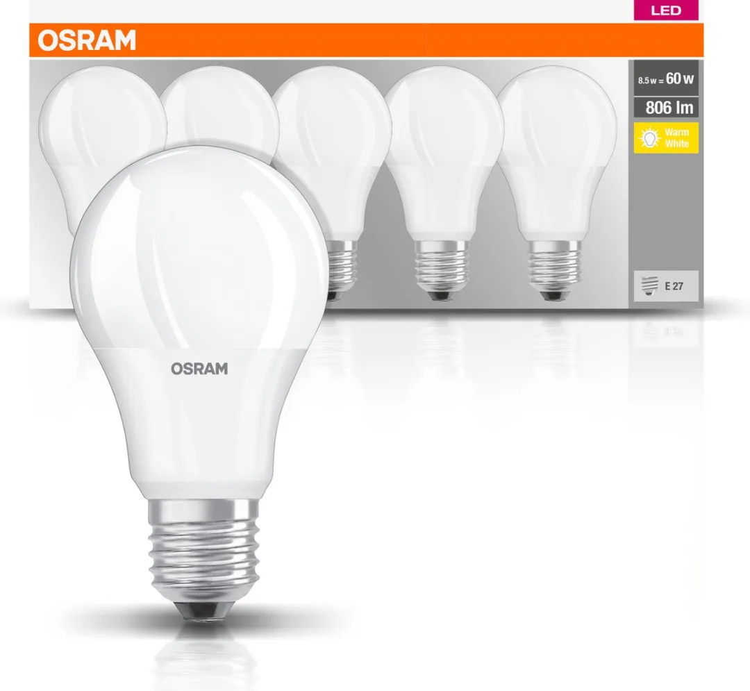 Osram LED Classic A 60 E27 8,5W 806lm Warm Wit - 5 Stuks