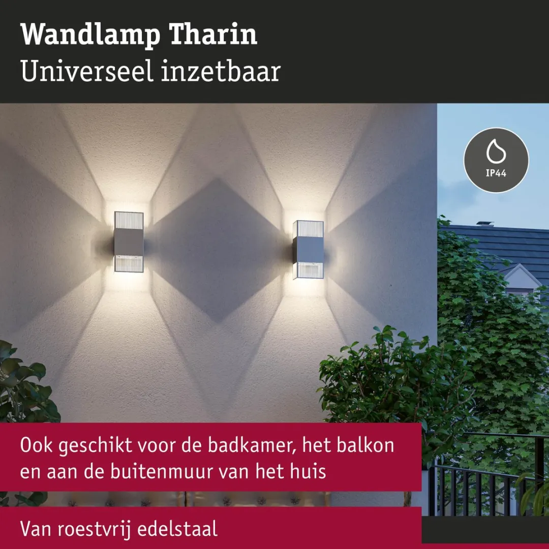 Paulmann LED Wandlamp Tharin IP44 2x3,7W - 3000K - Zilver