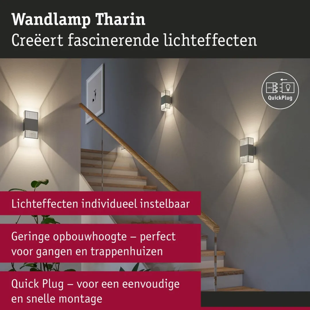 Paulmann LED Wandlamp Tharin IP44 2x3,7W - 3000K - Zilver - afbeelding 6 van 6