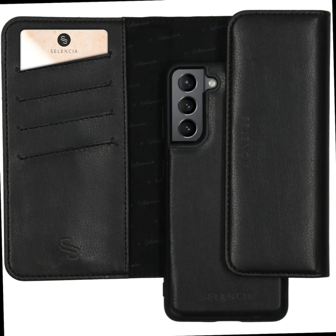 Selencia Hoesje Galaxy S21 Plus - Vegan Lederen Clutch Zwart