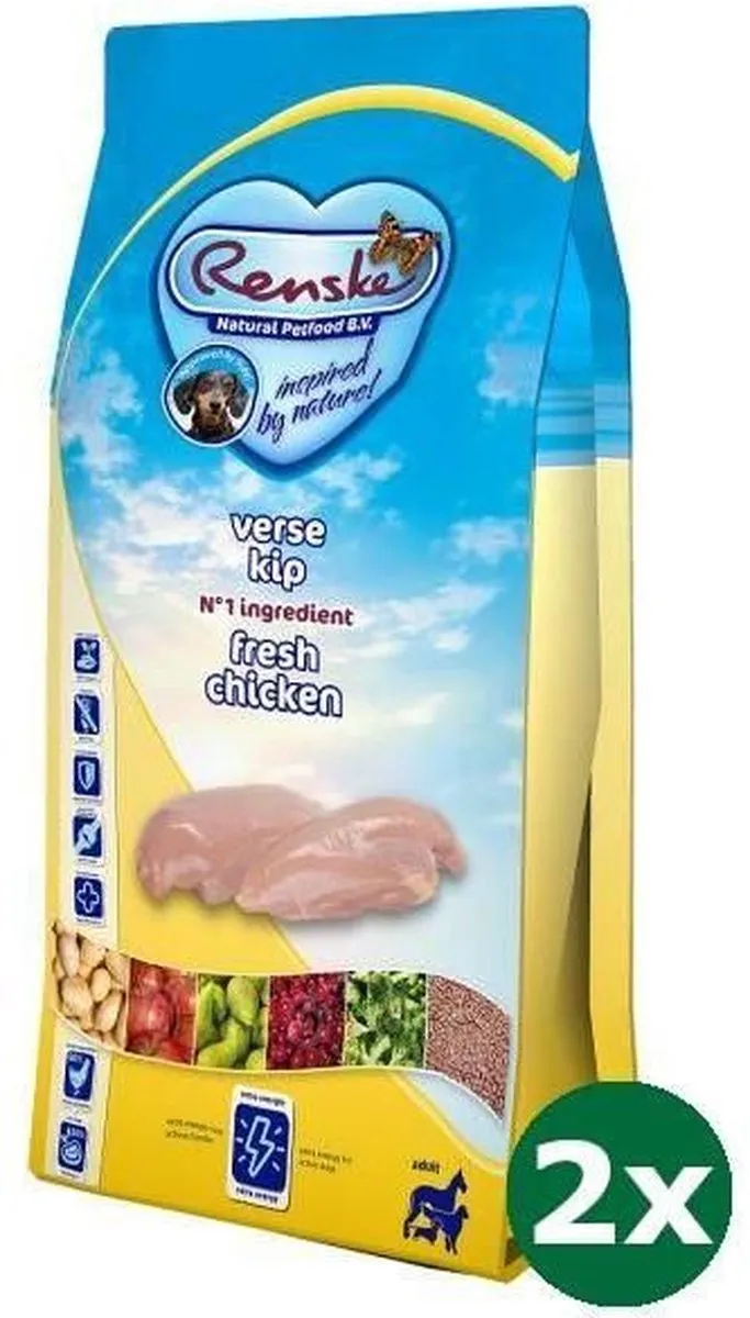 Renske Super Premium Adult Kip Graanvrij Hondenvoer 2x2kg