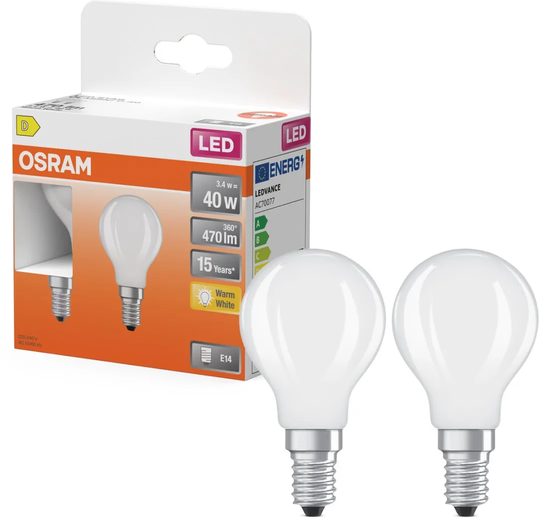 Osram LED Star mini P40 Filament - 3,4W 2700K E14 Mat - 2 Stuks