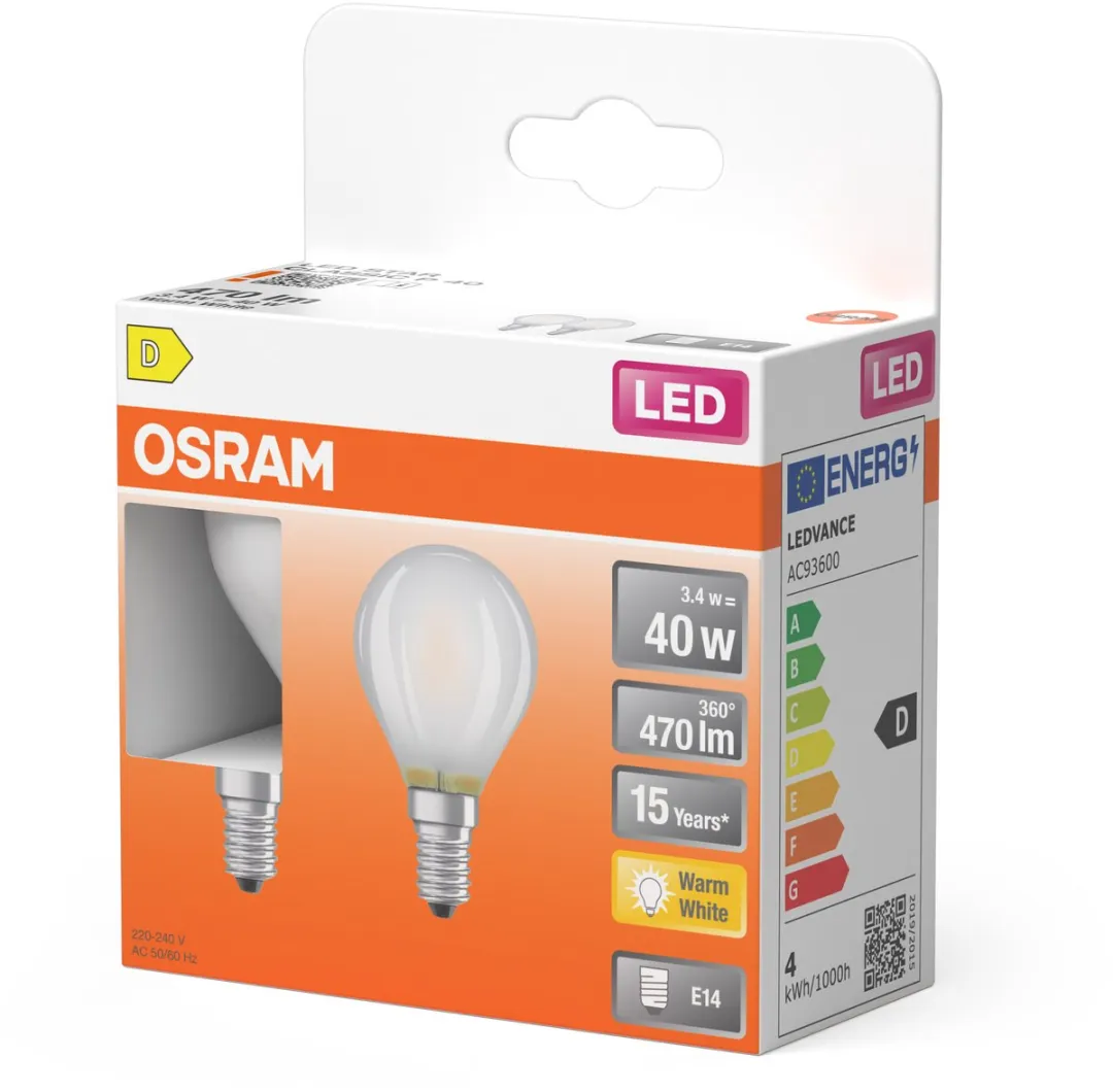 Osram LED Star mini P40 Filament - 3,4W 2700K E14 Mat - 2 Stuks