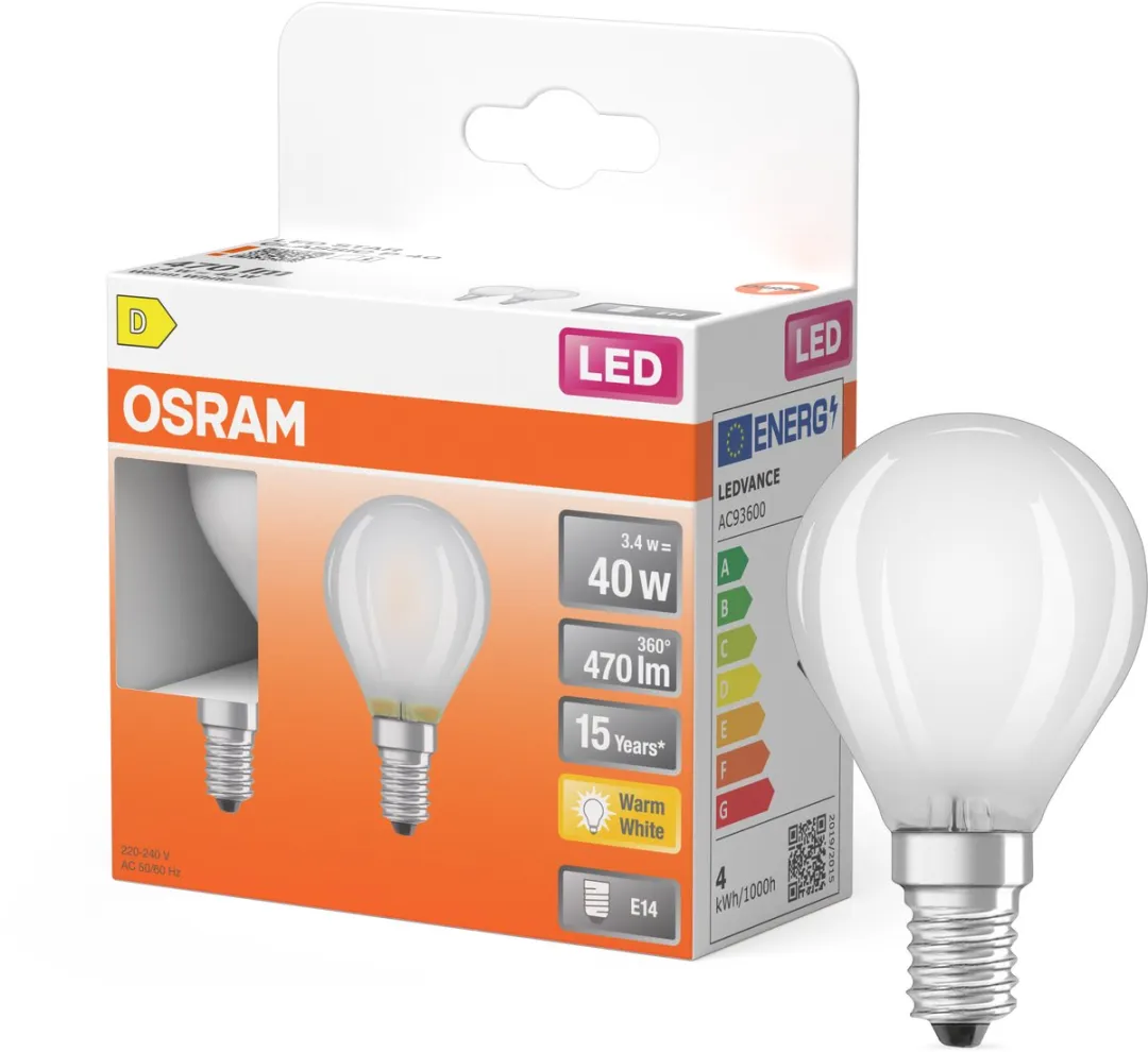 Osram LED Star mini P40 Filament - 3,4W 2700K E14 Mat - 2 Stuks