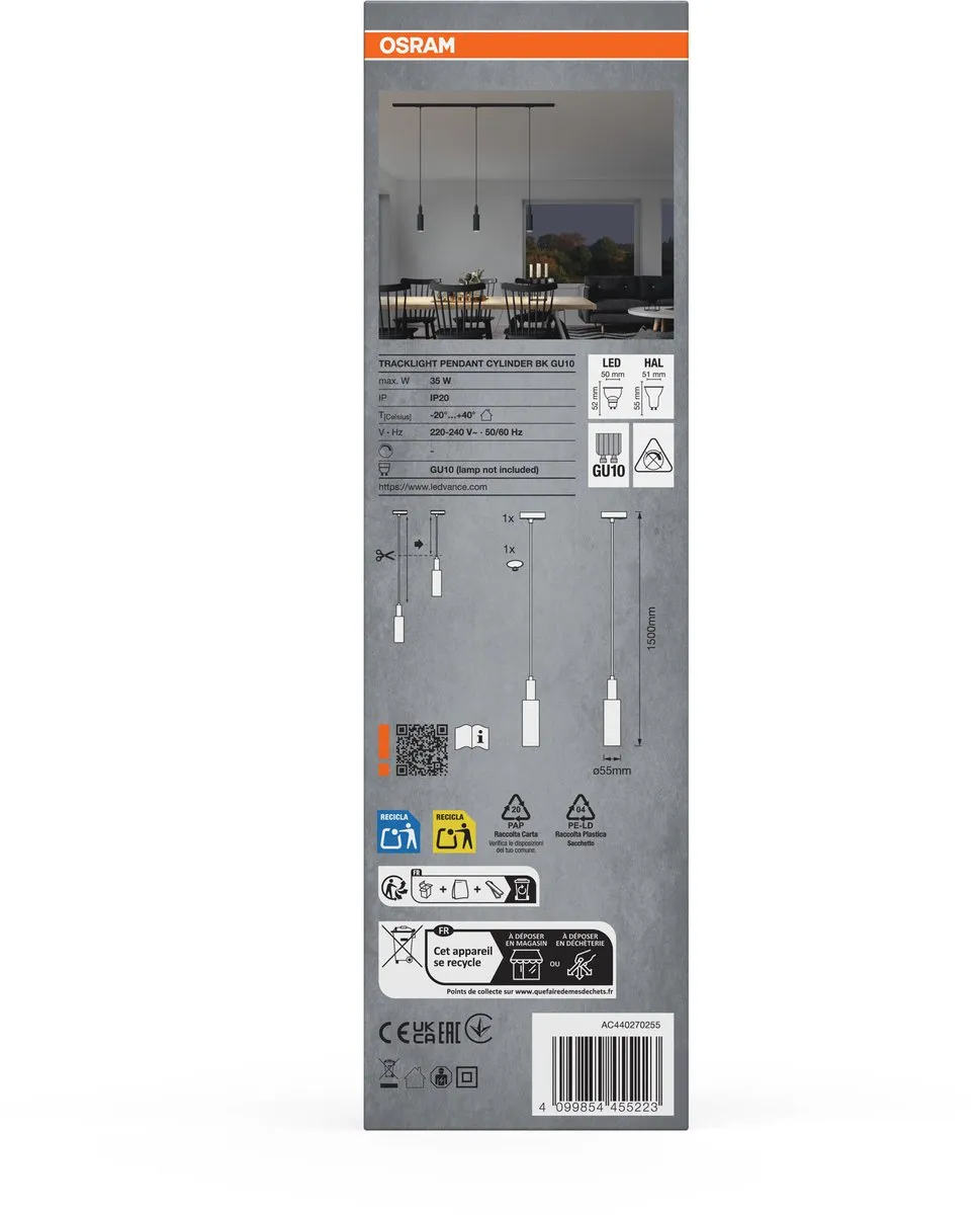 Osram Tracklight Cylinder GU10 Hanglamp - Zwart - afbeelding 6 van 6