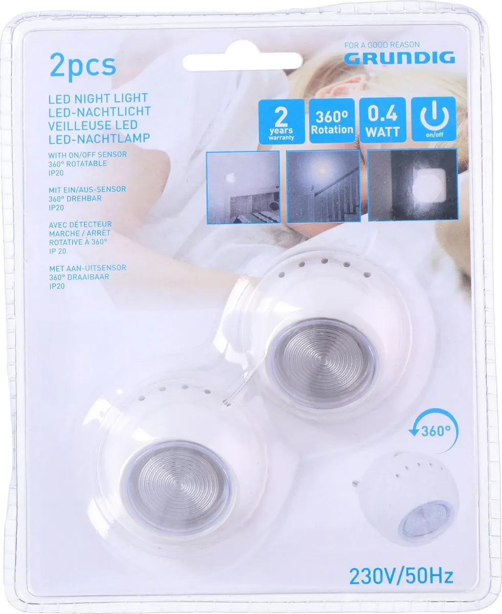 Grundig Nachtlampje Draaibaar Wit 5cm - 2 Stuks