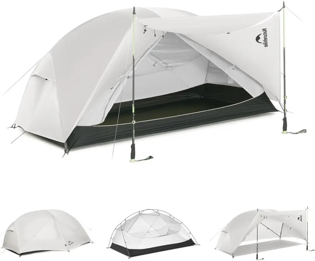 Naturehike Mongar PRO 2 – 2-persoons lichtgewicht tent – Incl. grondzeil – 20D 3000MM – 3-seizoenen koepeltent – Waterdichte trekkerstent & kampeertent – Grijs