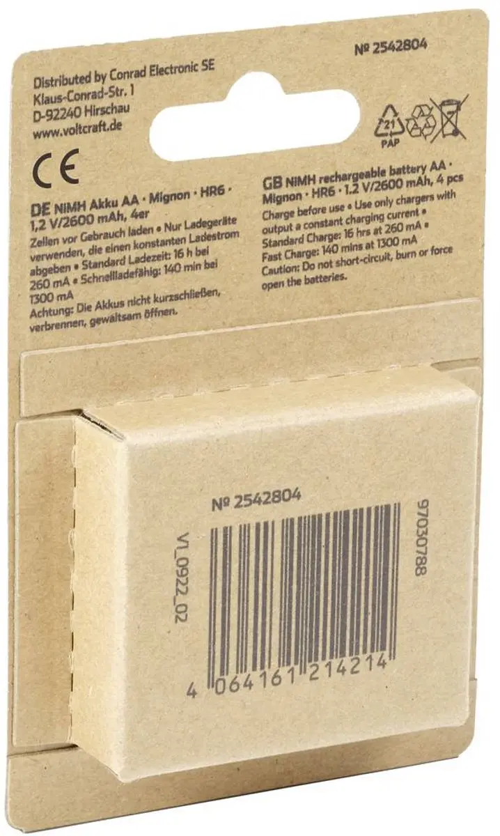 Voltcraft Endurance Oplaadbare AA batterij NiMH 2600 mAh - 4 stuk - afbeelding 3 van 4
