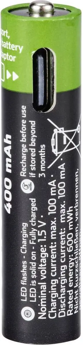 Voltcraft VC-AAA400USB Oplaadbare Batterij - 400mAh - 4 stuk - afbeelding 3 van 4