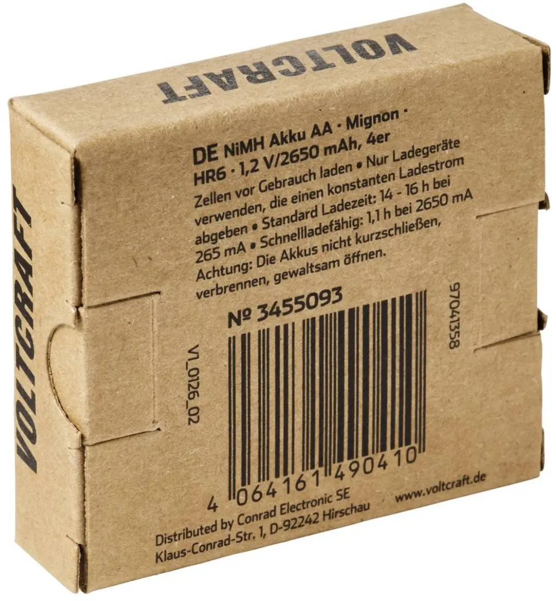 Voltcraft Oplaadbare AA batterij NiMH 2650mAh 1.2V - 4 stuk - afbeelding 4 van 4
