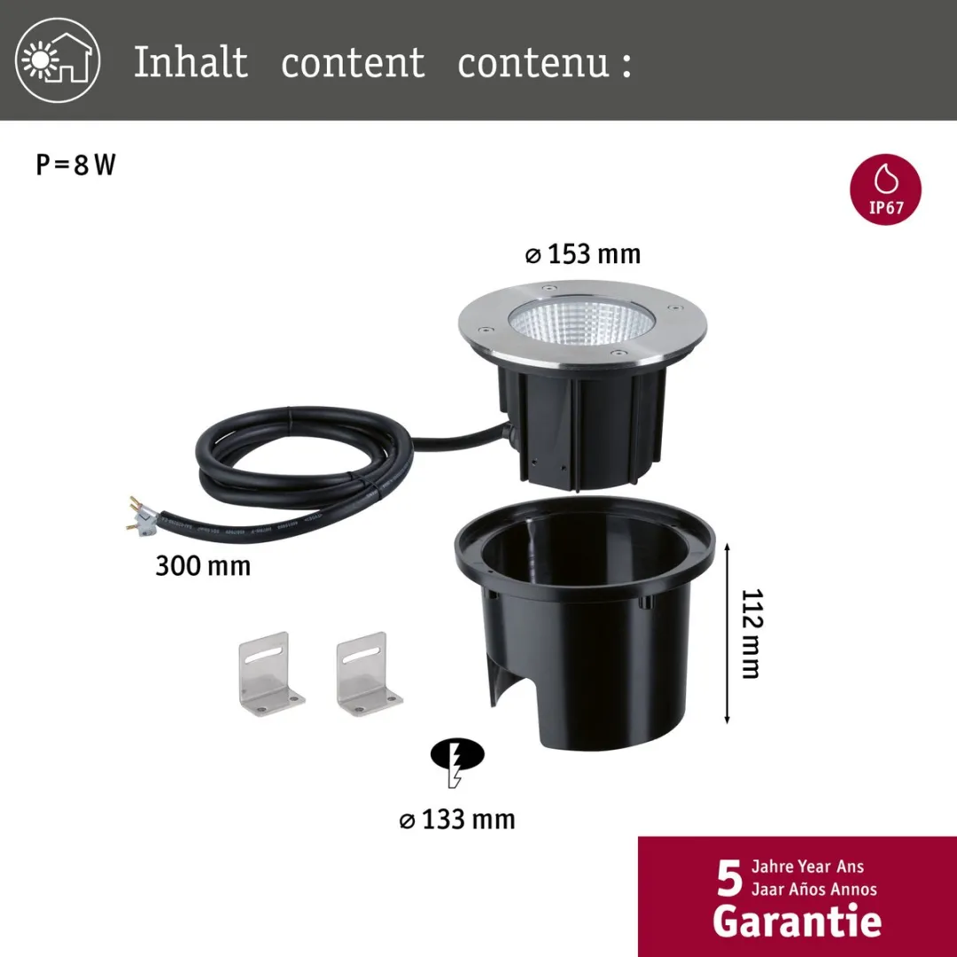 Paulmann Durea LED Grondinbouwlamp 8W 530lm 3000K - Edelstaal