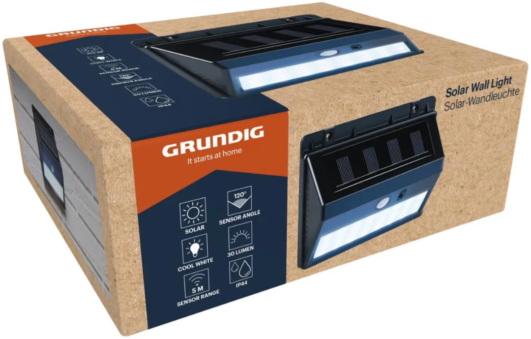 Grundig Solar Wandlamp Buiten LED - Bewegingssensor 120° - IP44 Zwart