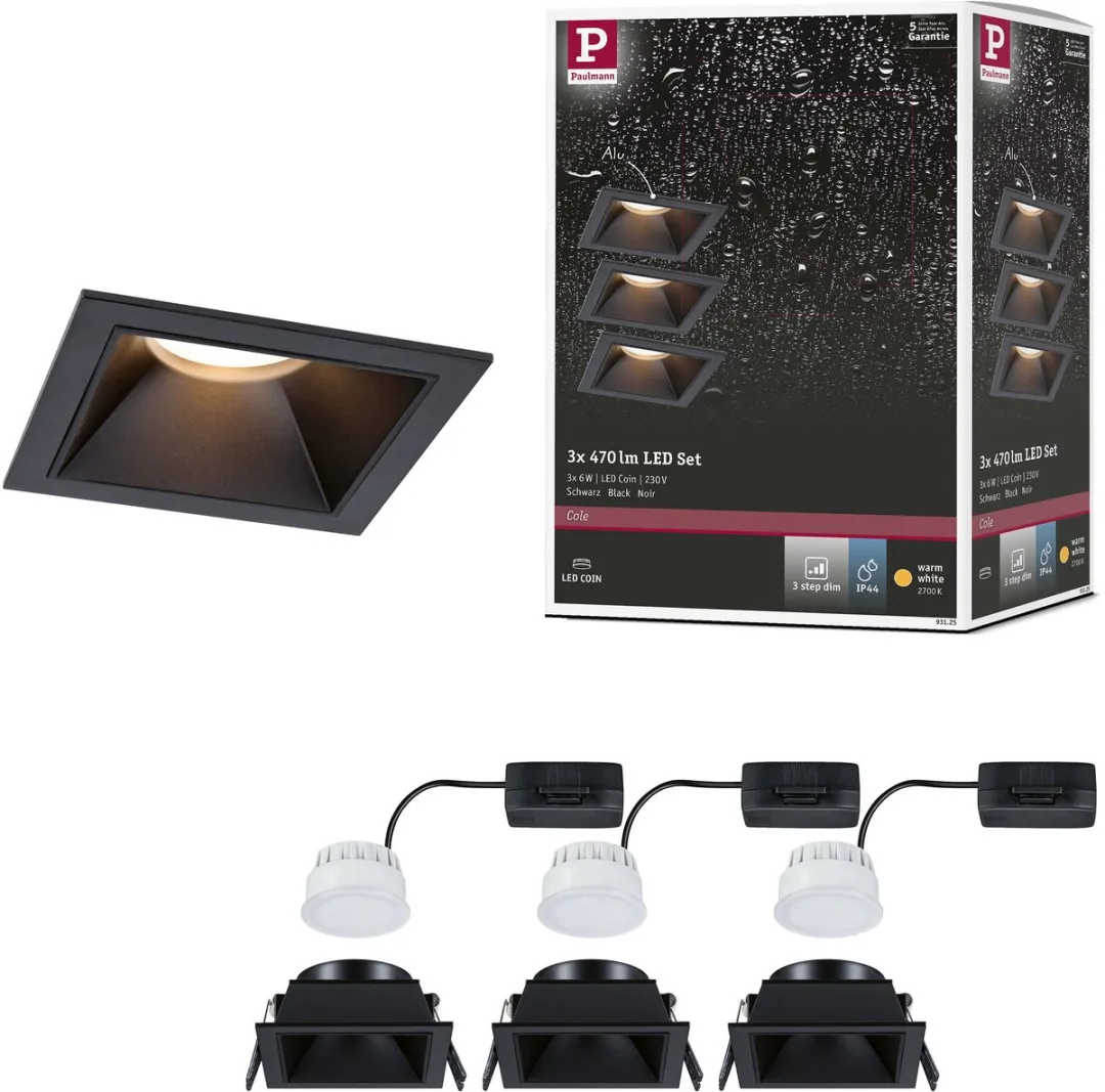 Paulmann LED Inbouwlamp 3-Step-Dim Cole Coin 3x6W - 3x470lm - Zwart