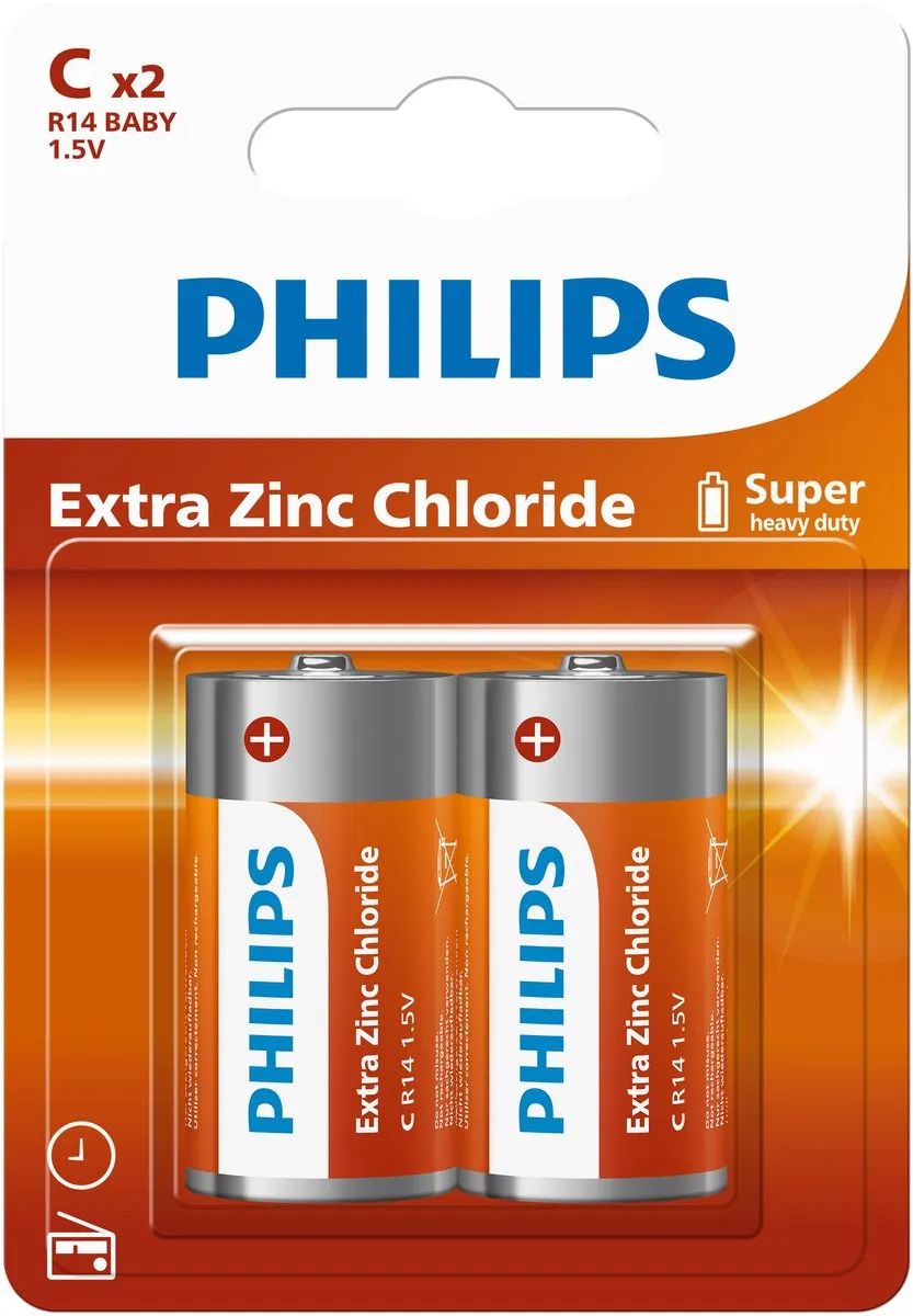 Philips R14L2B C-batterijen - 2 Stuks