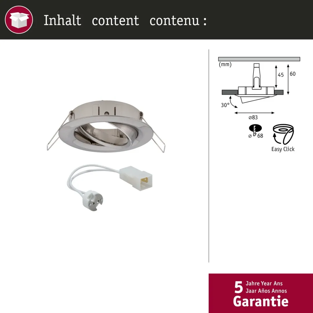 Paulmann Premium Inbouwlamp 83mm GX5,3 - 50W - Staal geborsteld - afbeelding 6 van 6