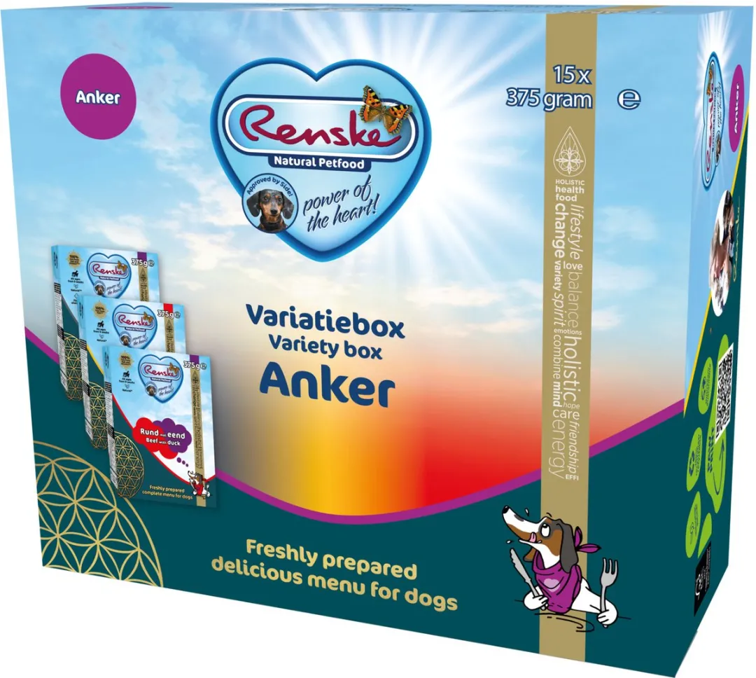 Renske Variatiebox Anker - Hondenvoer - Konijn Eend Rund 15x375 g Glutenvrij