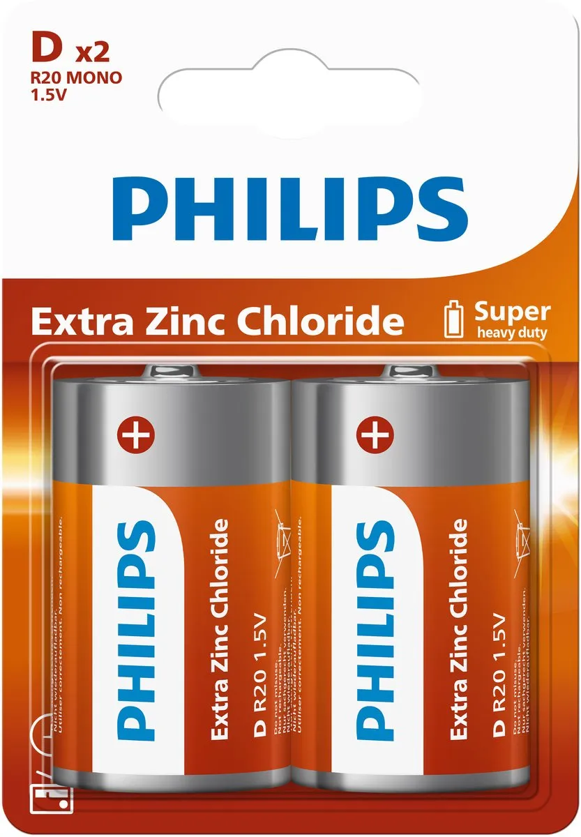 Philips R20L2B D Batterijen - 2 Stuks