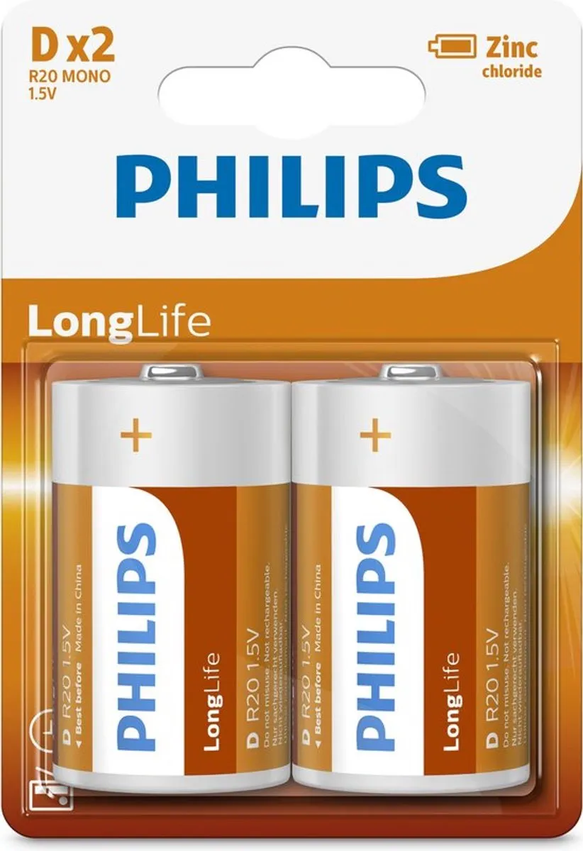 Philips R20L2B D Batterijen - 2 Stuks