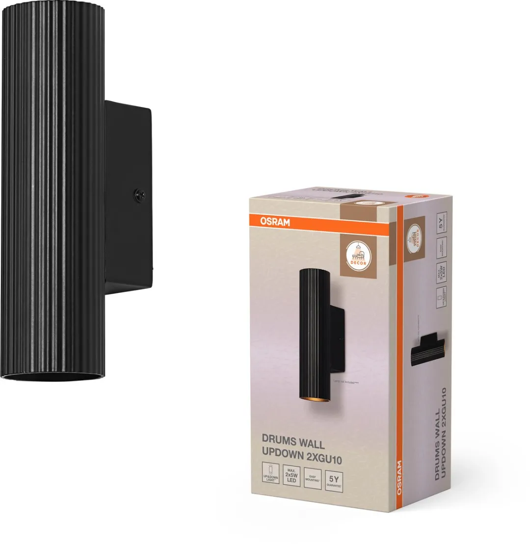 Osram Decor Drums Wall Updown Wandlamp 2xGU10 - Zwart