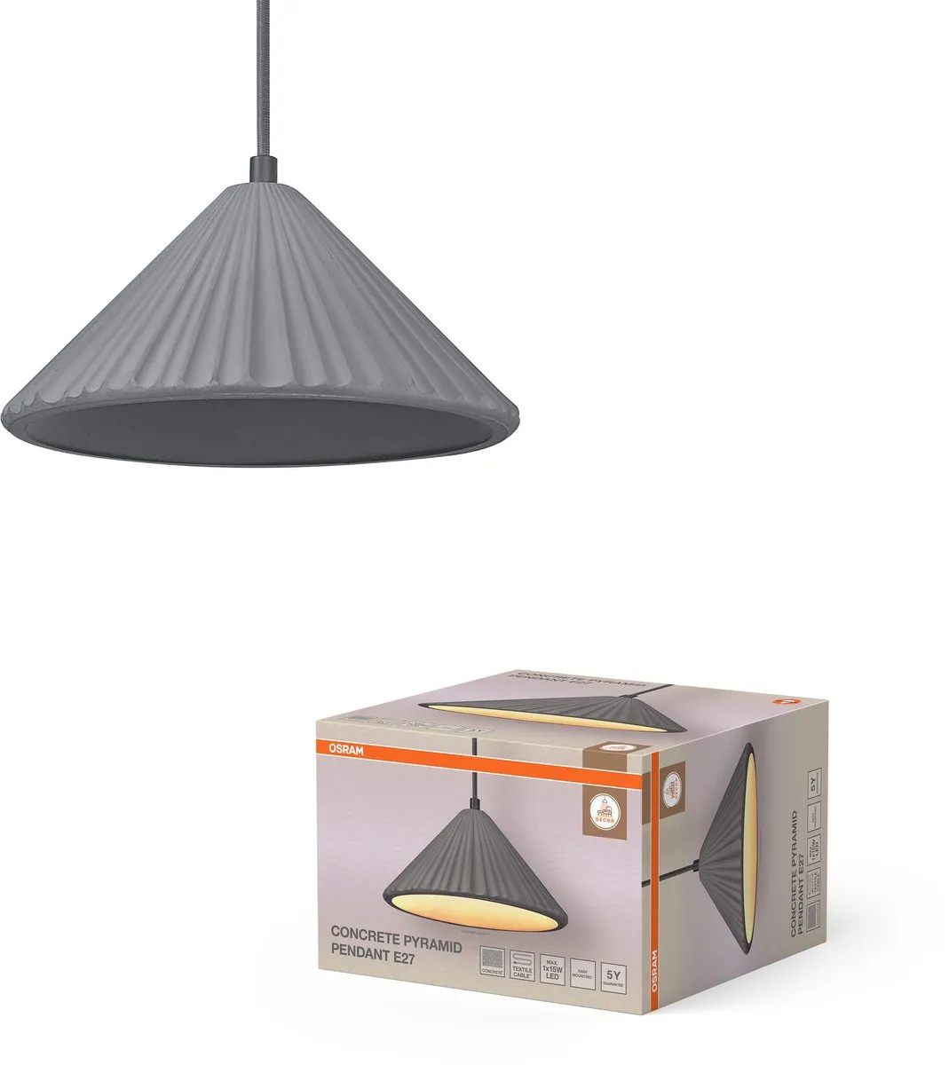 Osram Decor Concrete Pyramid Hanglamp 250mm - Donkergrijs