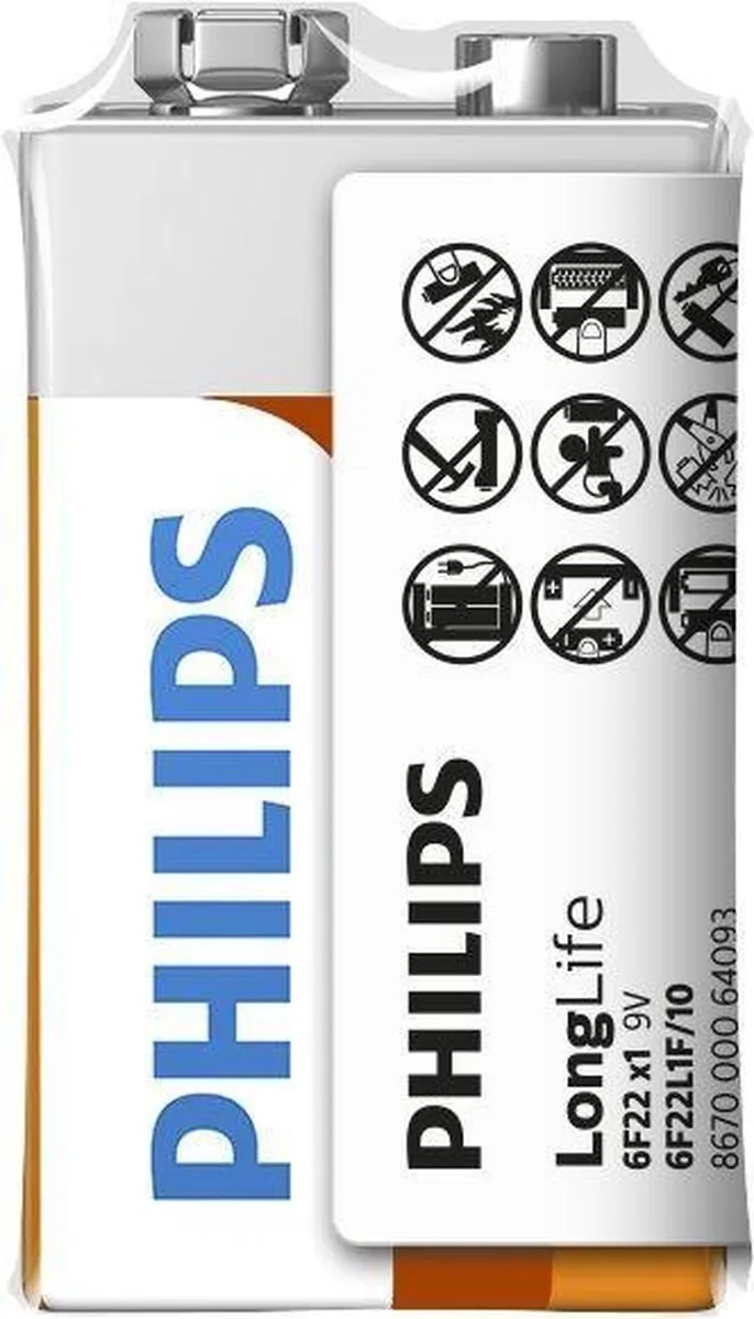 Philips LongLife Batterij 9V 6F22L1F/10