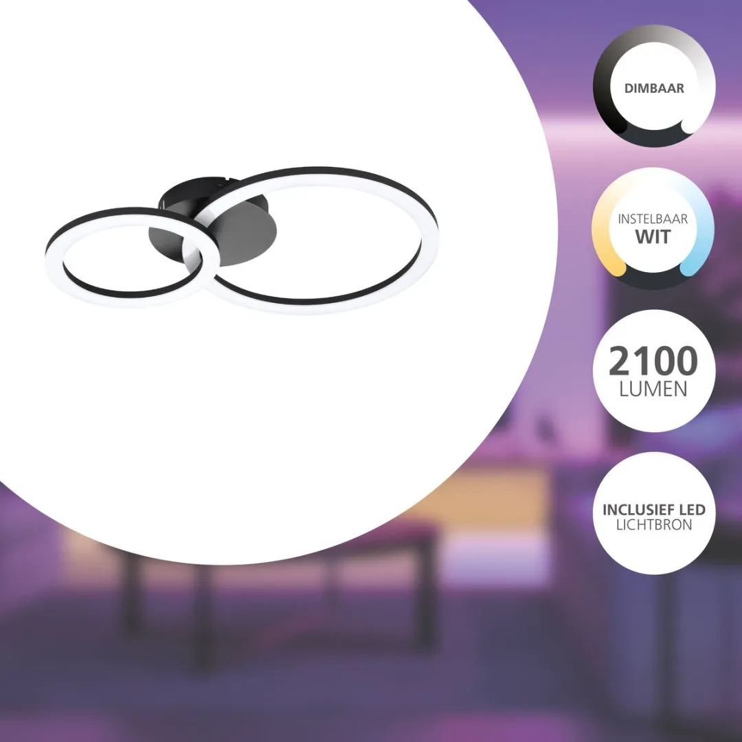 EGLO connect.z Parrapos-Z Smart Plafondlamp - 44,5cm - Zwart - Zigbee