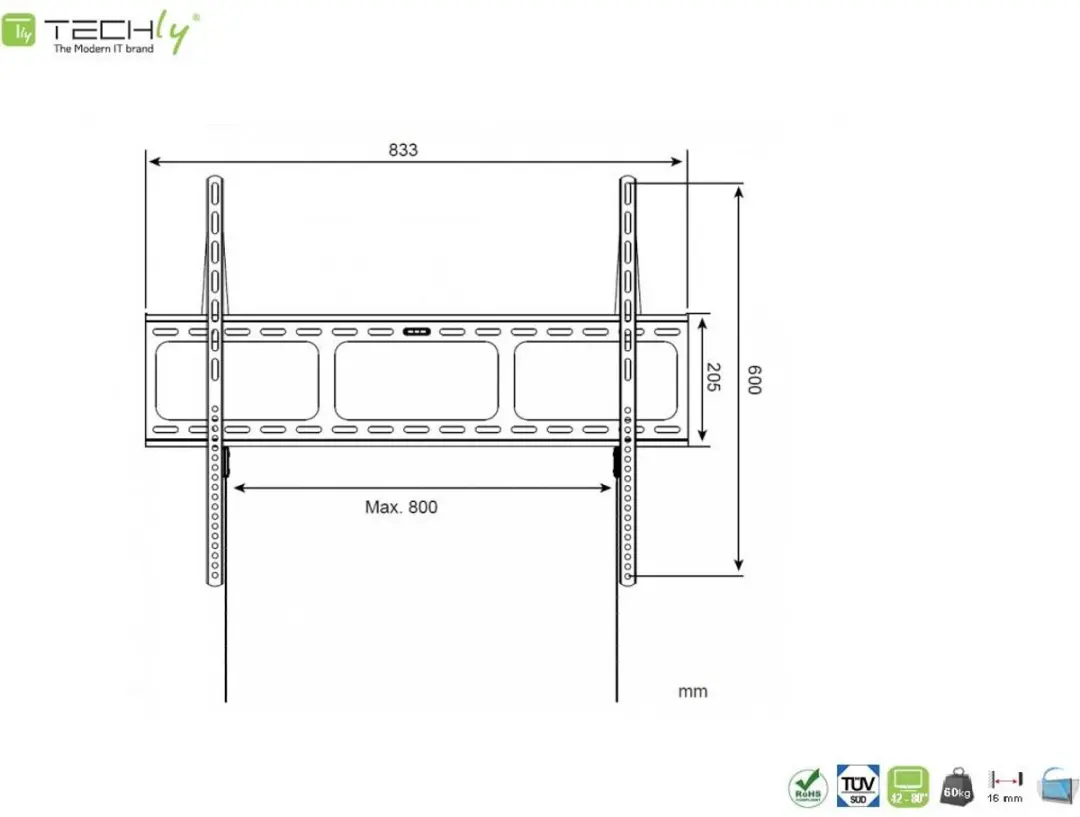 Techly ICA-PLB 860 TV-beugel 42-80 inch - Zwart - afbeelding 2 van 6