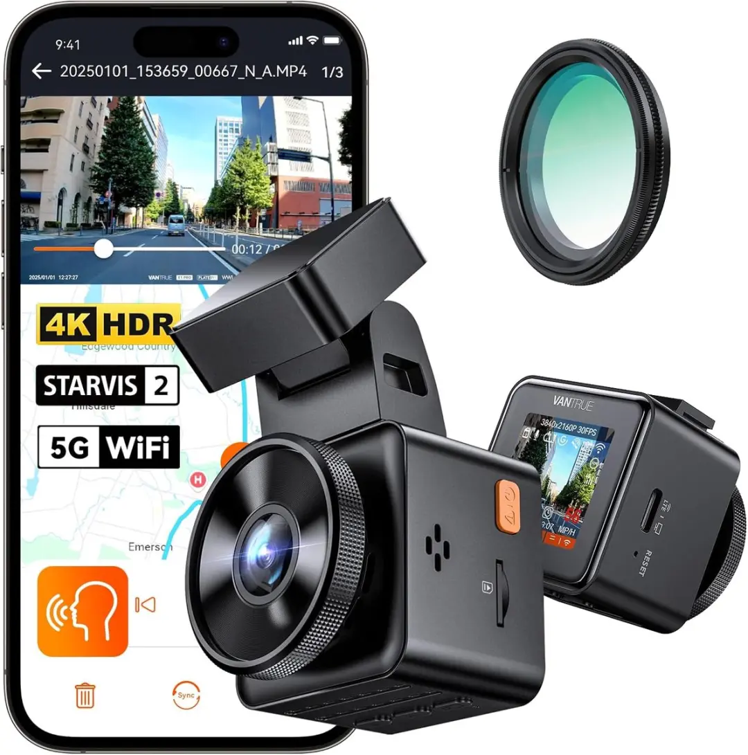 VANTRUE E1 Pro 4K Mini Dash Cam Voorkant, STARVIS 2 Plate Pix™ HDR Nachtzicht