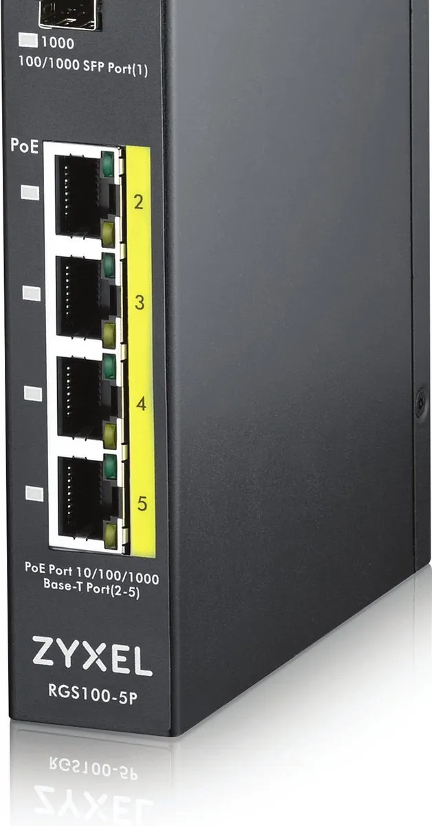 Zyxel RGS100-5P Unmanaged Switch - 5 PoE-poorten - 10 Gbps