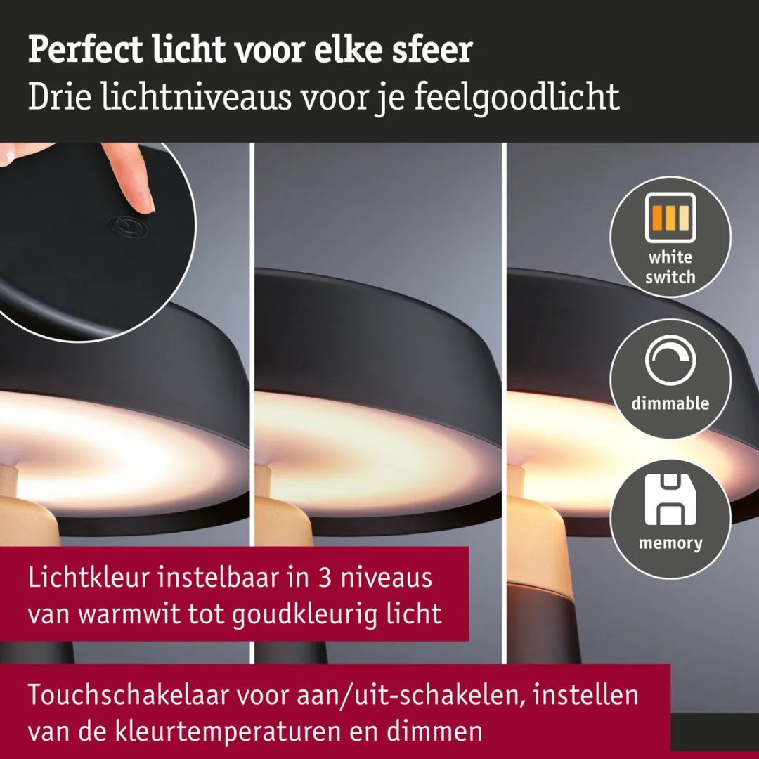 Paulmann Acculamp Lirox IP44 1x1.5W - Zwart/Champagne