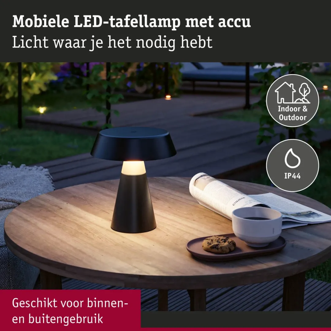 Paulmann Acculamp Lirox IP44 1x1.5W - Zwart/Champagne