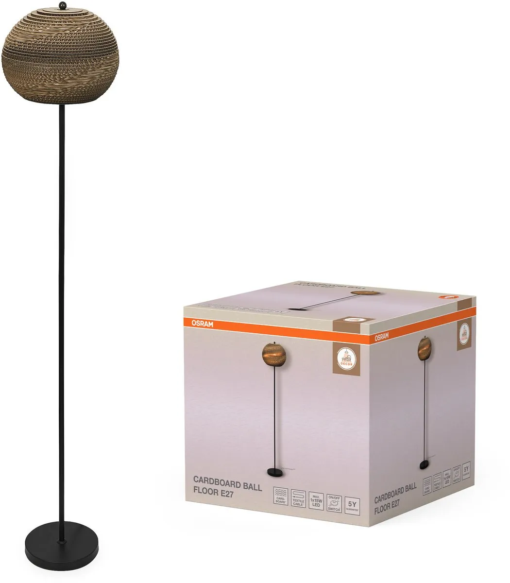 Osram Decor Cardboard Ball Vloerlamp E27 - Bruin