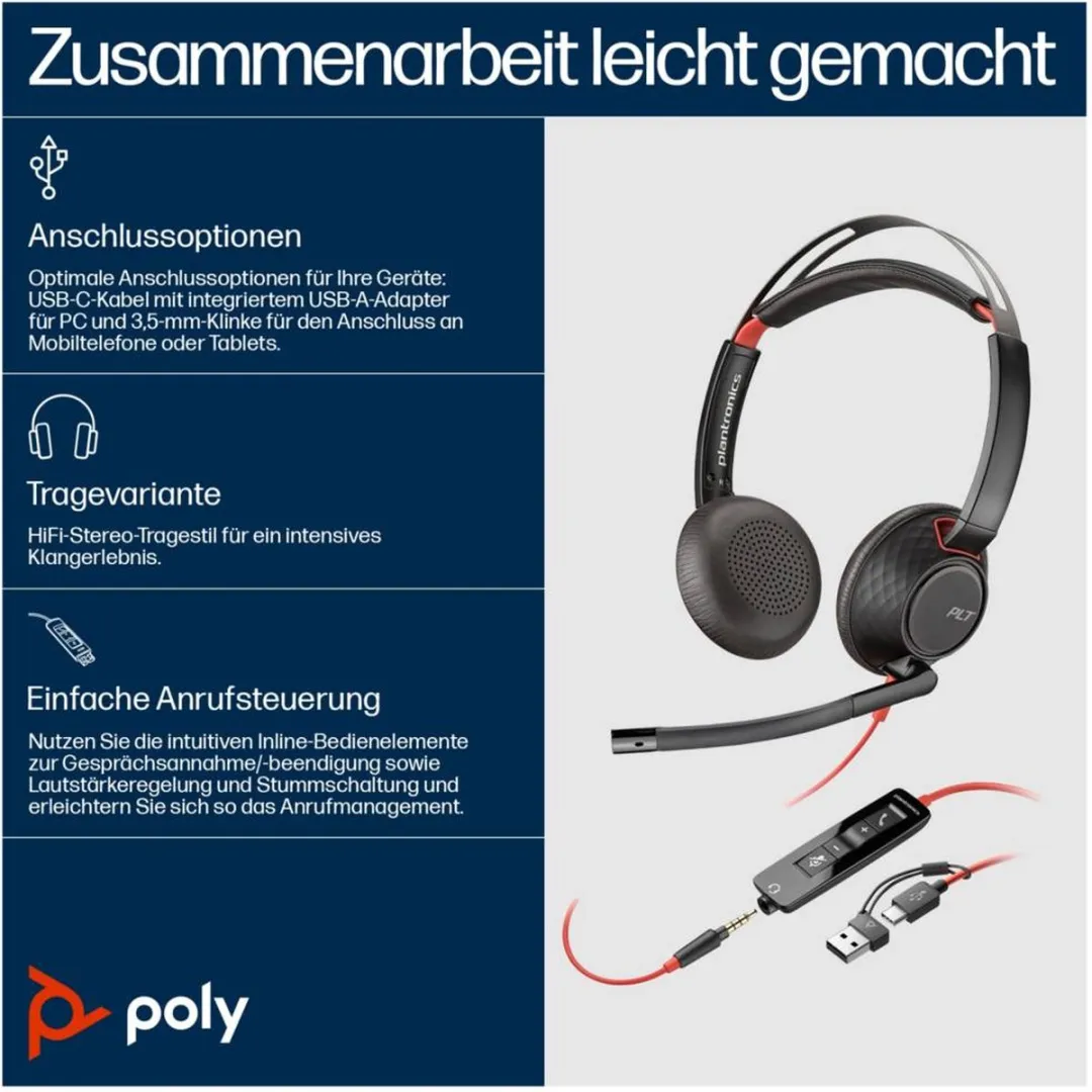 Poly Headset Blackwire C5220 - Noise Cancelling - Zwart - afbeelding 6 van 6