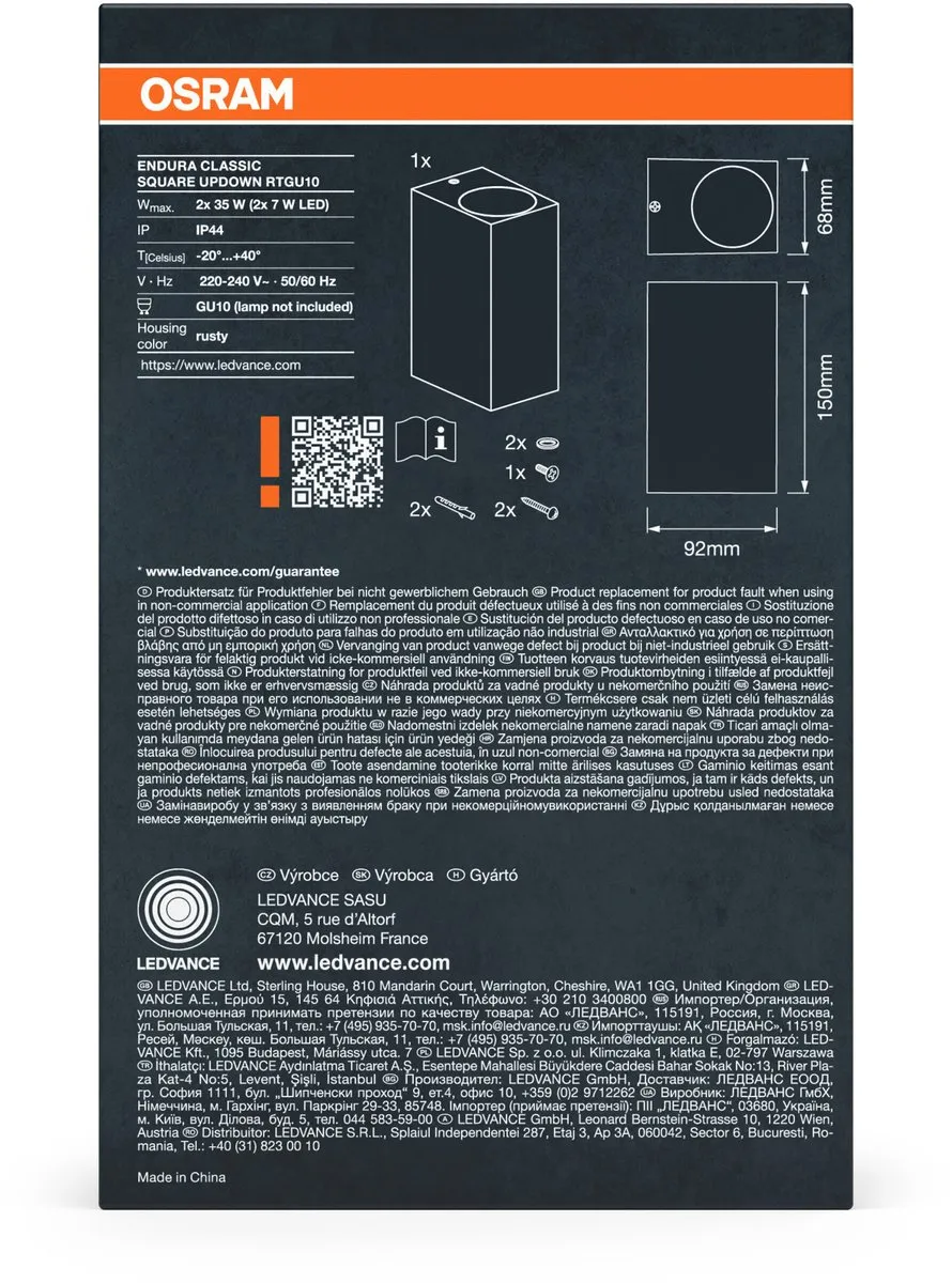 Osram Endura Classic Square Updown - Rust