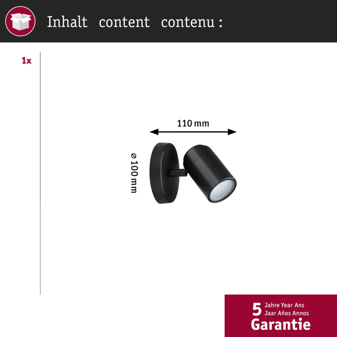 Paulmann Spotlight Zyli IP44 GU10 10W - Zwart mat - afbeelding 6 van 6