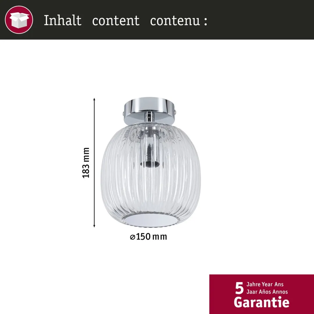 Paulmann Ruya LED Plafondlamp IP44 E14 - 15cm - Glas/Chroom - afbeelding 6 van 6