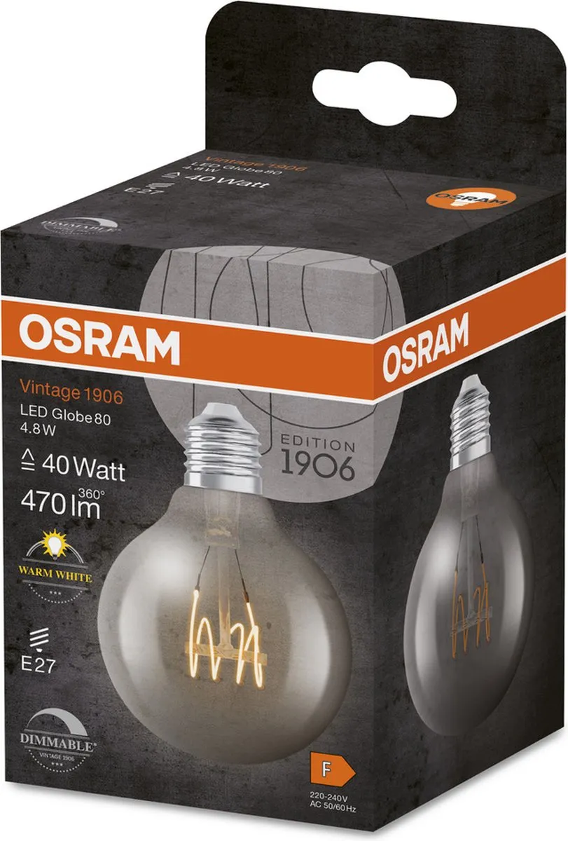 Osram Vintage 1906 Klassieke Globe80 - 4.8W 470lm Warm wit - afbeelding 6 van 6