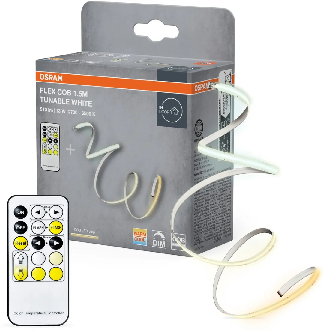 Osram Flex COB 1.5M LED Strip TW RC - 14W 500lm - Geel