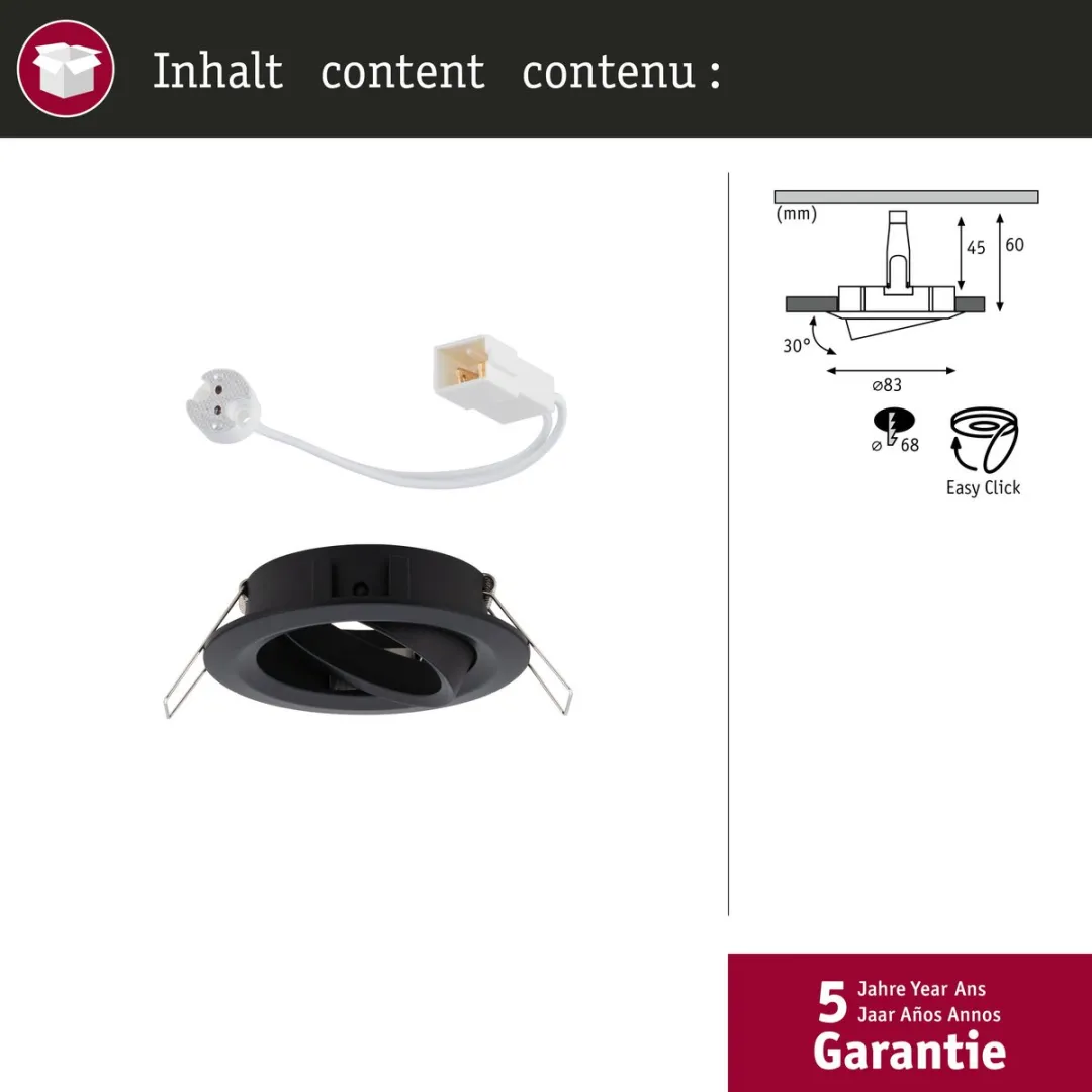 Paulmann Premium Inbouwlamp Zwenkbaar 83mm GU5.3 50W - Zwart