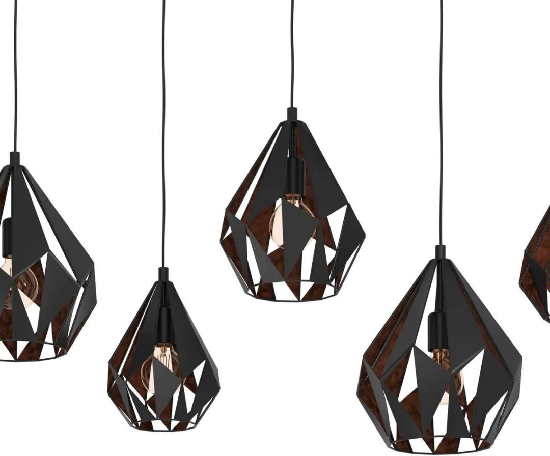 Eglo Carlton 1 Hanglamp E27 - 6 Lichtpunten - 145,5 cm - Zwart/Koper